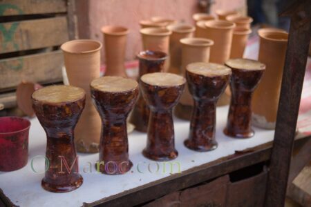 Small drums on a stand in the medina of Marrakesh