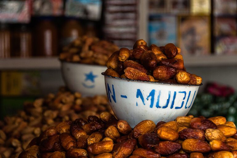 Bowls of dates at a market