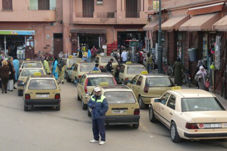 Marrakchi taxis at the entrance to the medina