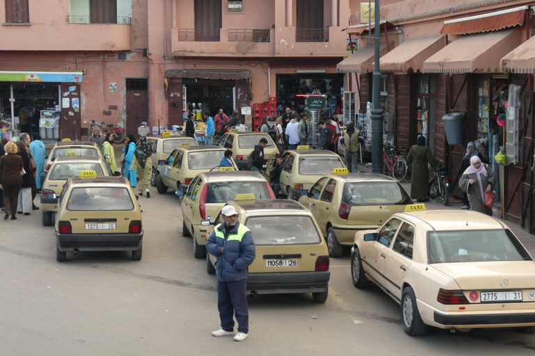 Marrakchi taxis at the entrance to the medina