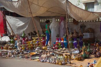 Pottery display at the Moulay Abdellah Amghar festival