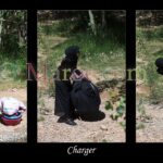 A woman dressed in black loads a heavy bundle of clean clothes into a sheet