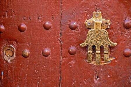 Brass knocker in the shape of the hand of Fatima