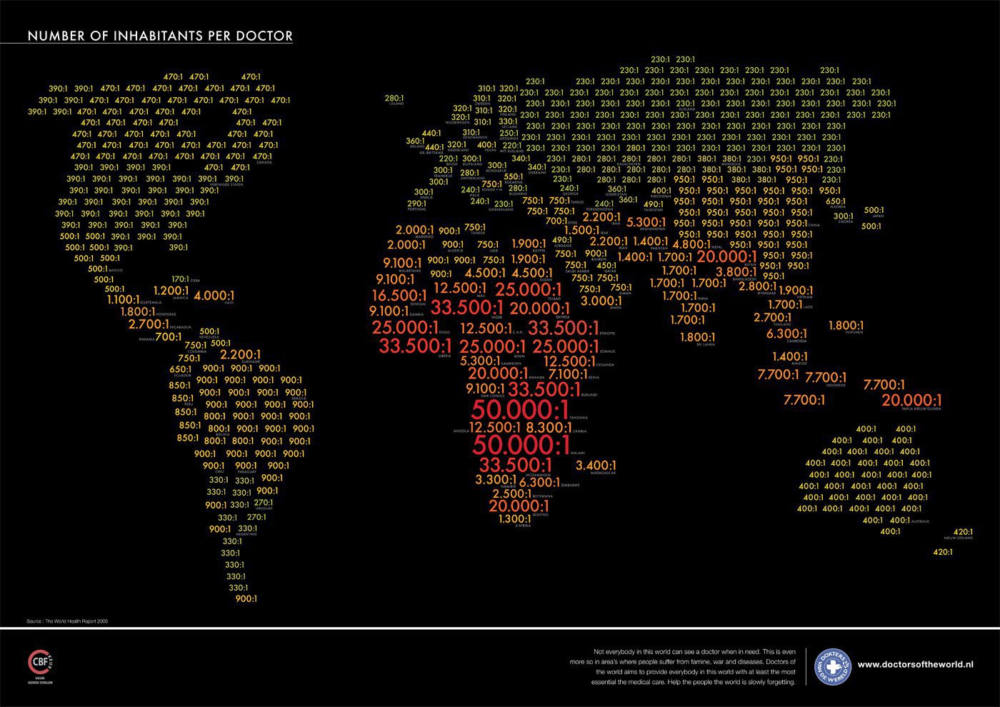 Map of the number of doctors per inhabitant