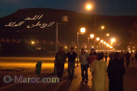 Agadir hill seen from the corniche at night