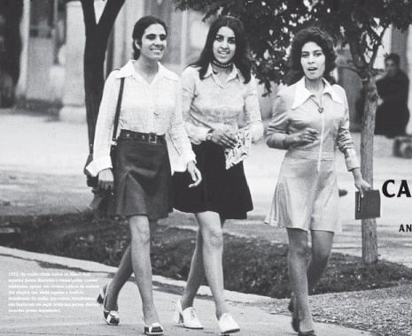 Three young Afghan women wearing mini skirts in Kabul