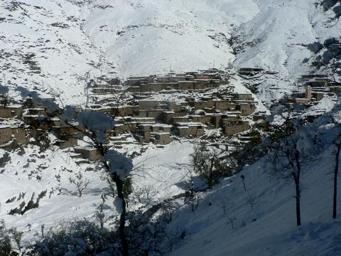 Mountain village in the snow