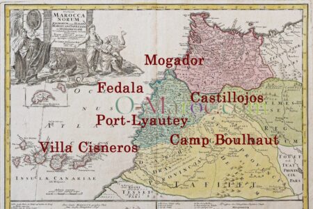 Old map of Morocco, with names of cities that have changed