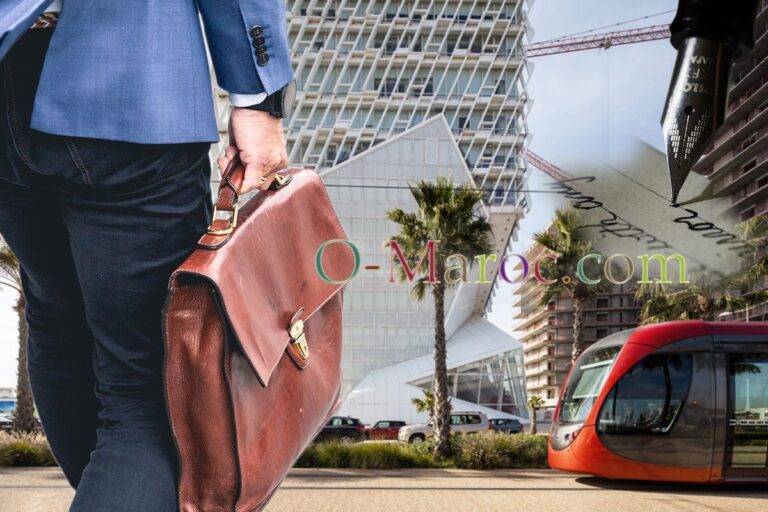 Signing a contract and a man going to work at the CFC building in Casablanca