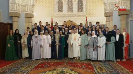 Photo of the Moroccan team with the players' mothers in the foreground