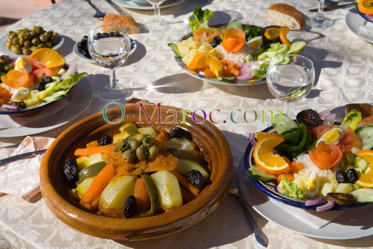 Moroccan meal with tagine and salad