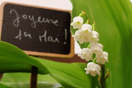 Lily of the valley bouquet with Happy May Day sign