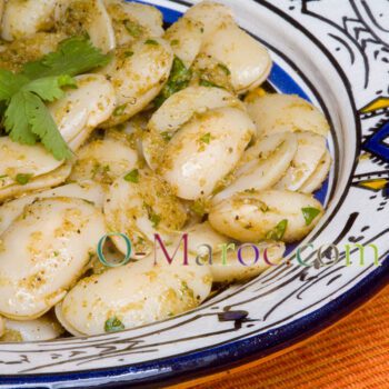 Fresh broad bean salad in a Moroccan plate