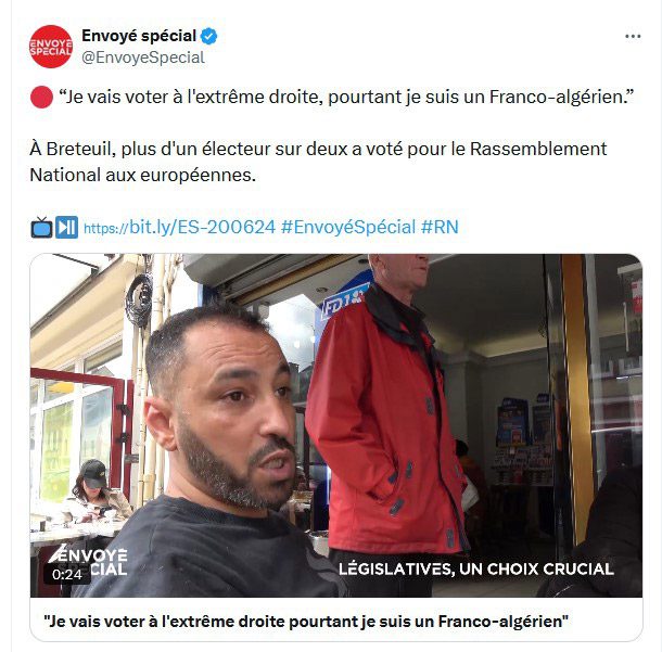 ‘I'm going to vote far right, even though I'm Franco-Algerian.’ In Breteuil, more than one in two voters voted for the Rassemblement National in the European elections.