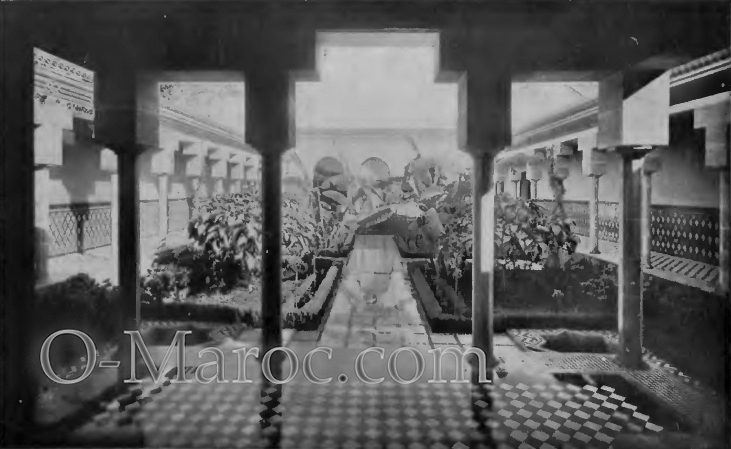 Black and white photo of the riad inside the villa