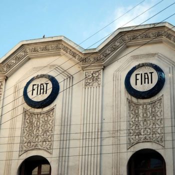 The top of the Fiat garage with its decorations