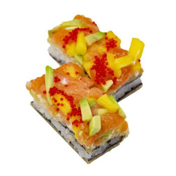 An exotic sushi pizza by Hanaya sushi