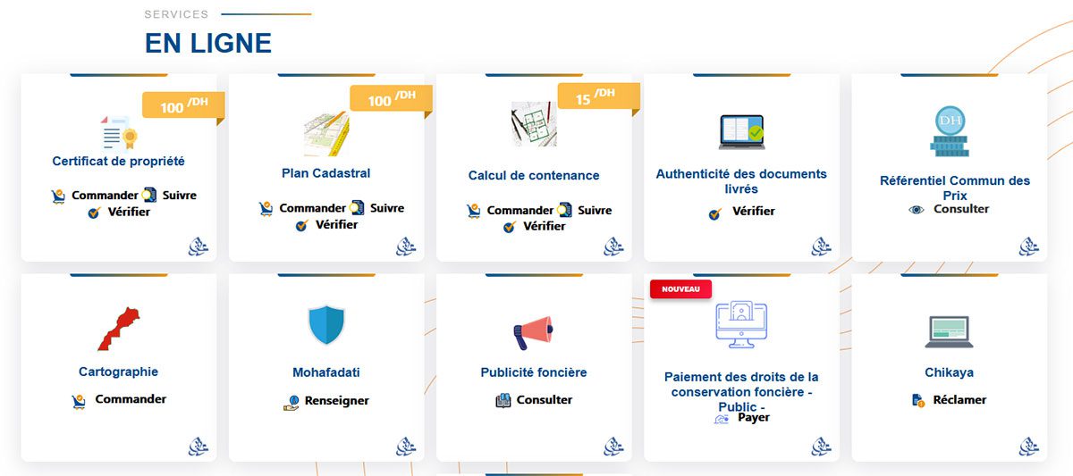 Screenshot of the online services offered by ANCFCC