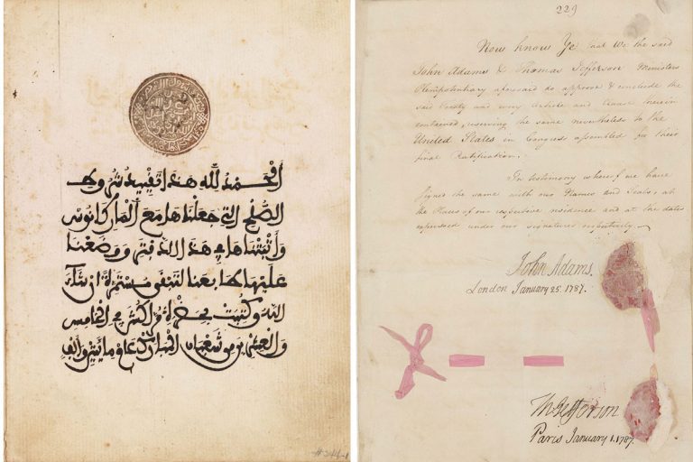 The Treaty of Marrakesh: 240 years of friendship between Morocco and the United States The title page of the Marrakesh Treaty in Arabic and the page in English bearing the US signatures