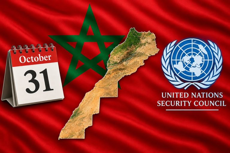Why is 31 October a public holiday in Morocco? A map of Morocco framed by the UN Security Council logo and a calendar showing the date 31 October, against a background of the Moroccan flag