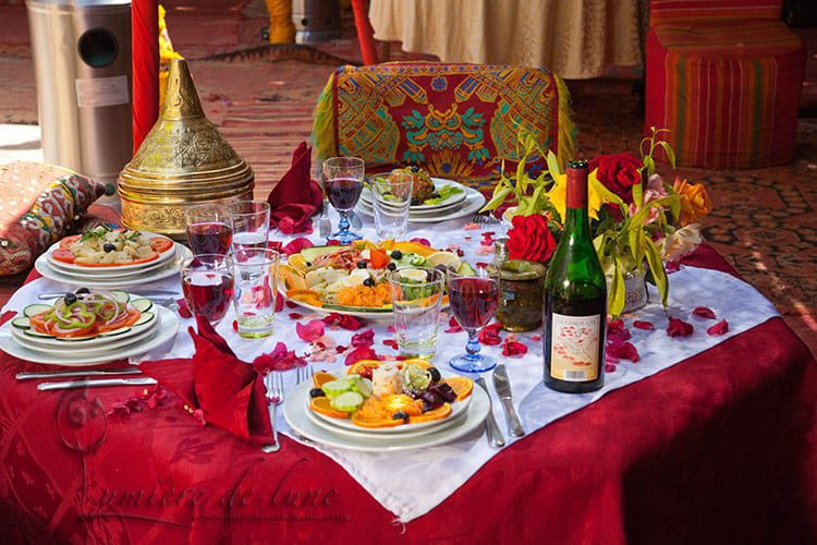 Moroccan meal with local wine