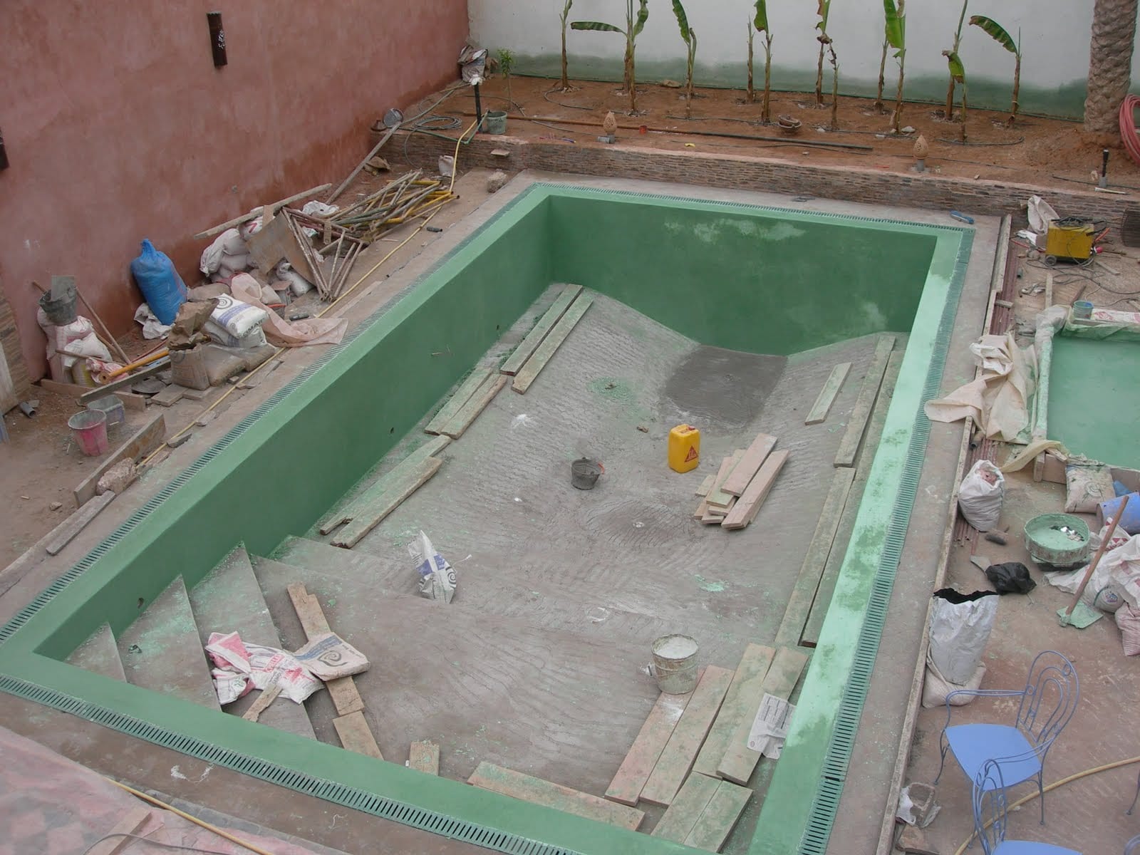 Swimming pool under construction in a riad