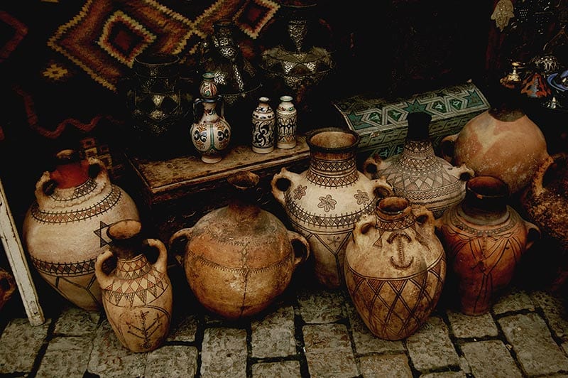 Assortment of pottery in a souk