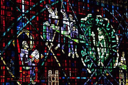 Stained glass windows in the church of Notre Dame de Lourdes