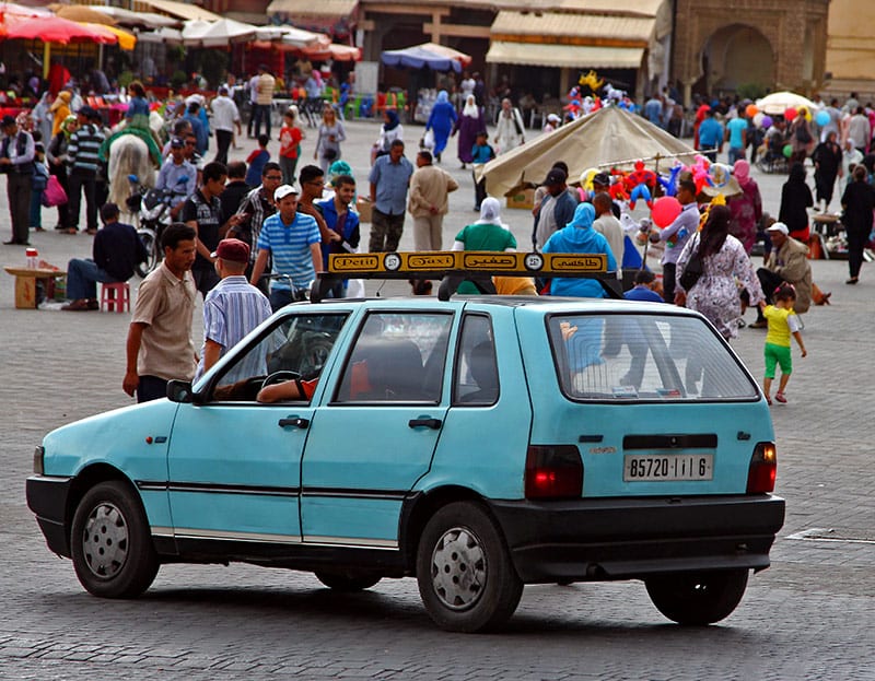 Light blue taxi in Meknes