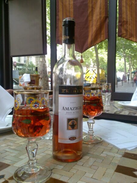 Bottle of Moroccan rosé with glass